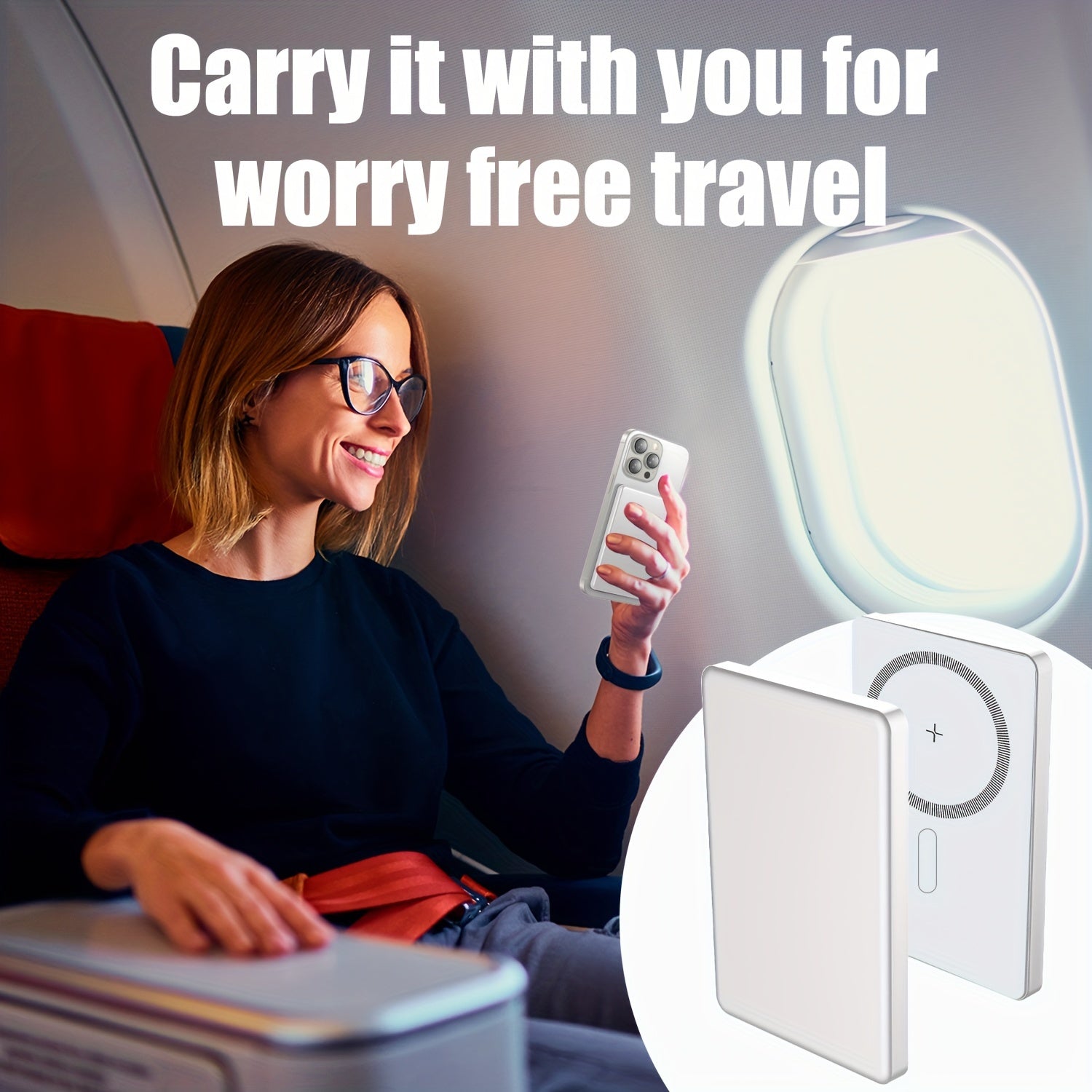 5000mAh Magnetic Wireless Power Bank With USB-C - Fast Charge Compatible For iPhone 15/14/13/12 & For Airpods, Portable Charger Piece