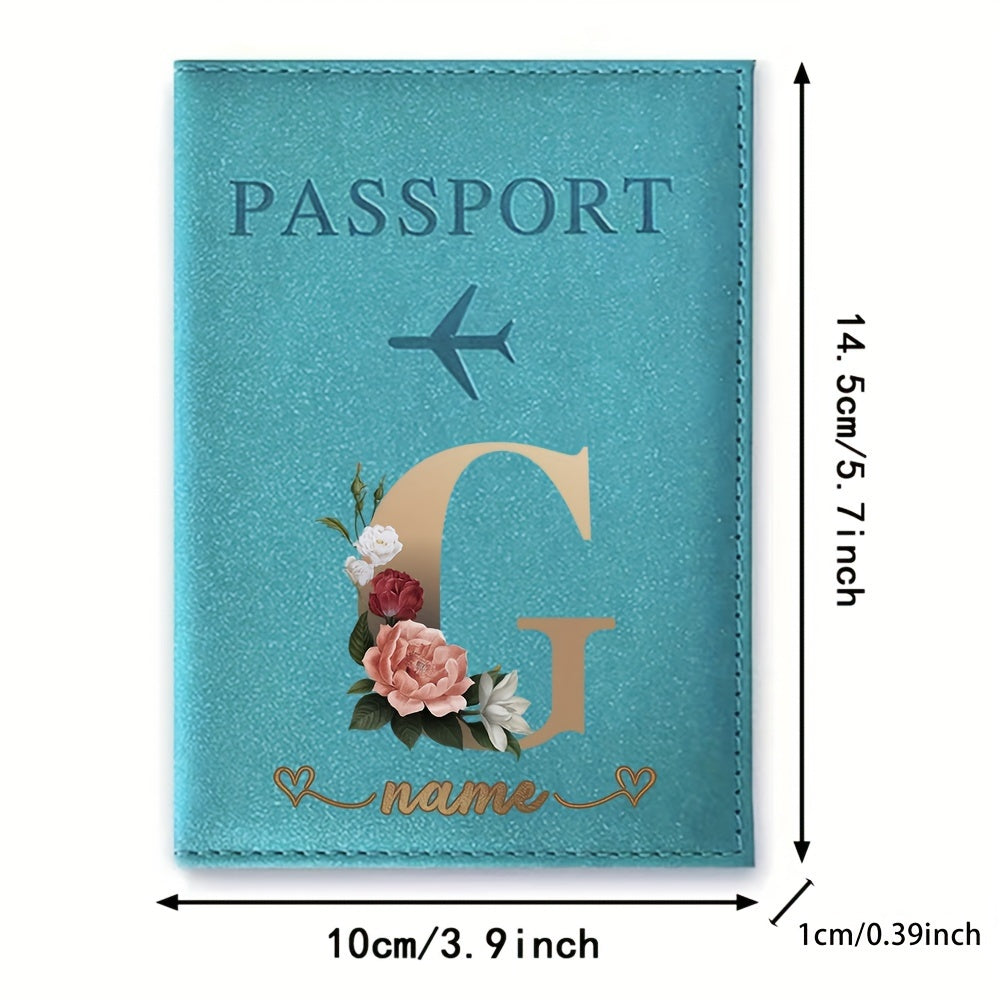 Customizable Travel Mini Passport Holder Cover With Name And Alphabet Initial, Slim Document Organizer, Business Card And Ticket Pouch(14.48cmx 9.91cm)