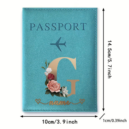 Customizable Travel Mini Passport Holder Cover With Name And Alphabet Initial, Slim Document Organizer, Business Card And Ticket Pouch(14.48cmx 9.91cm)