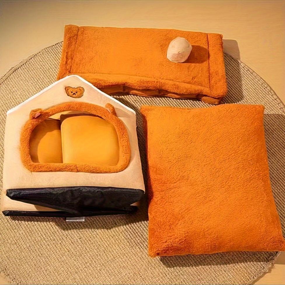 Cozy Foldable Pet House for Cats &amp; Small Dogs - Plush Velvet Cat Bed with Washable Cushion, Indoor Warm Cave Nest, Soft Puppy Sofa Bed, Ideal for Pets Up to 6.99KG/14.97KG