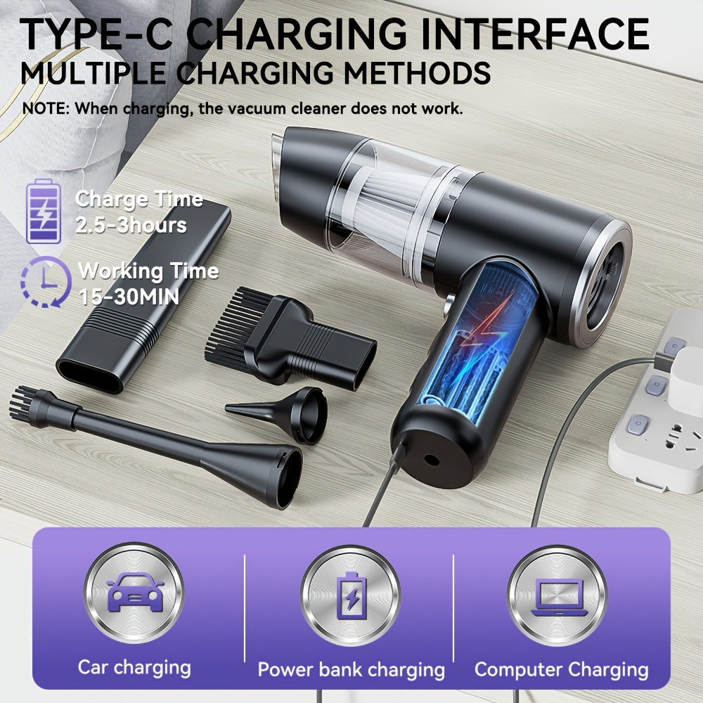 Handheld Cordless Vacuum Cleaner Car Vacuum Portable Wireless, 4-in-1 Vacuum/Blow/Charge/Pump, Vacuum Compressed Air Dust Removal, Wind Dry Hair Dryer Electric Dust Remover, Simple Operation, Cleaning Without Residue