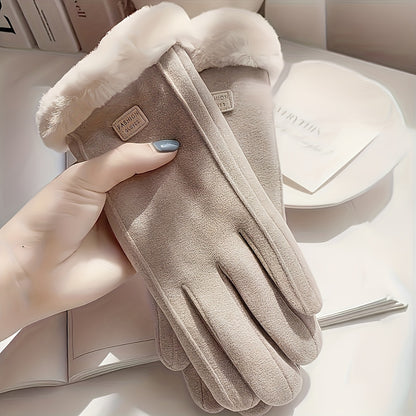 1 Pair Winter Warmth Gloves, Touchscreen Compatible, Plush Lining, Polyester Knit Fabric, Machine Washable, Fall/Winter Season Outdoor Leisure Protection
