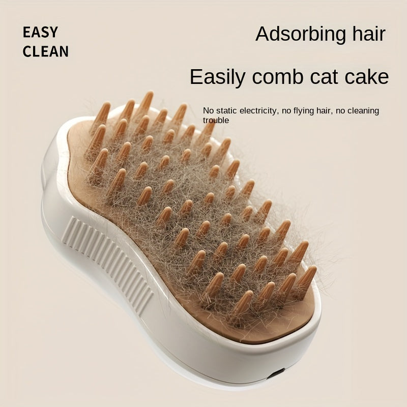 1pc, Steam Cat Brush, 3-in-1 Electric Pet Grooming Tool, Portable Silicone Self-Cleaning Steam Brush For Cats And Dogs, Comfort Massage &amp; Hair Removal, Hair Care, Paw Design