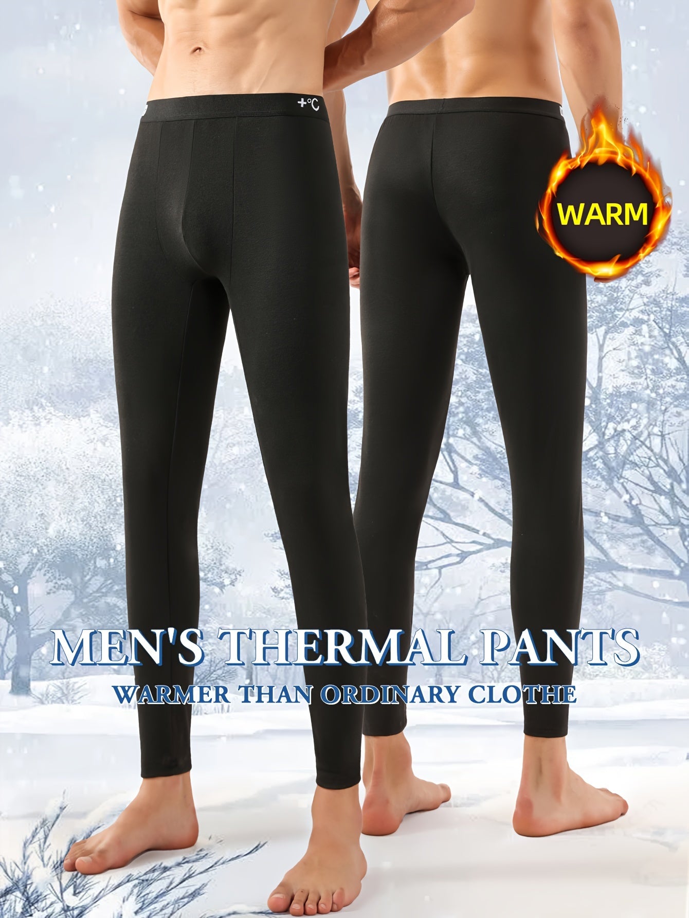 Men's Winter Fleece-Lined Thermal Pants - Slim Fit, Stretchy &amp; Warm Base Layer for Autumn/Winter