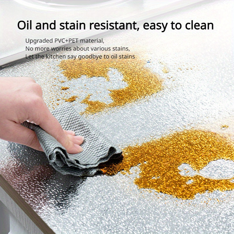 1 Roll Self-Adhesive Aluminum Foil Kitchen Stickers - Waterproof, Oil-Proof, High Temperature Resistant Wallpaper, Easy to Clean & Cut, Textured Surface for Cabinets, Stoves, and Countertops, Stove Area Cover | Modern Kitchen