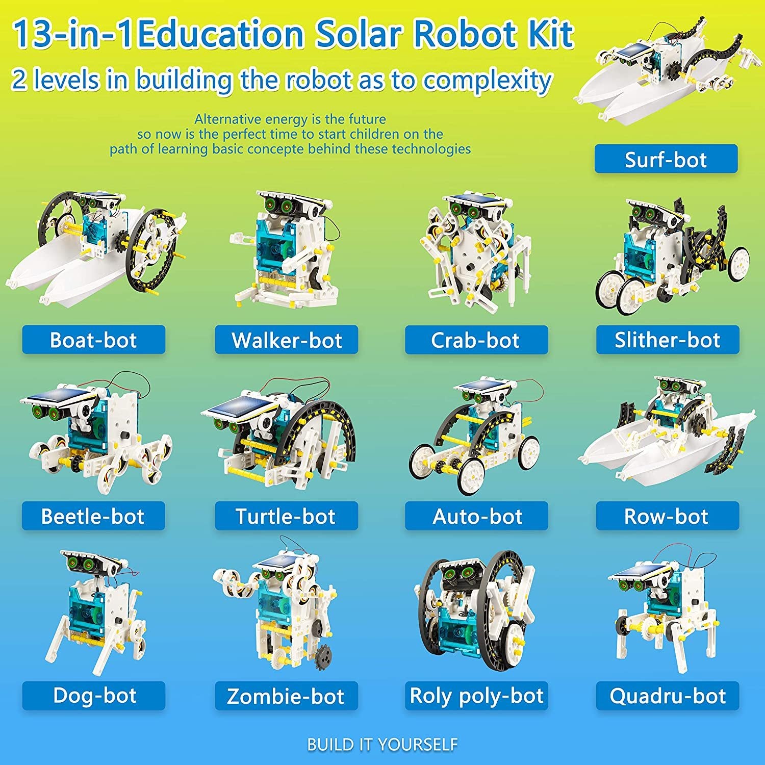 STEM 13-in-1 Solar Power Robots Creation Toy, Educational Experiment DIY Robotics Kit, Science Toy Solar + Battery Powered 2 Modes Building Robotic Set Kids To Build, Halloween, Christmas Gift