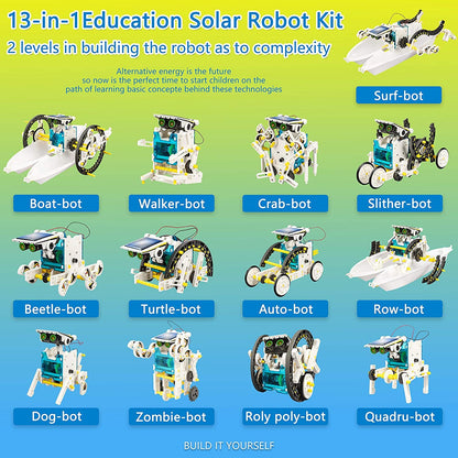 STEM 13-in-1 Solar Power Robots Creation Toy, Educational Experiment DIY Robotics Kit, Science Toy Solar + Battery Powered 2 Modes Building Robotic Set Kids To Build, Halloween, Christmas gift