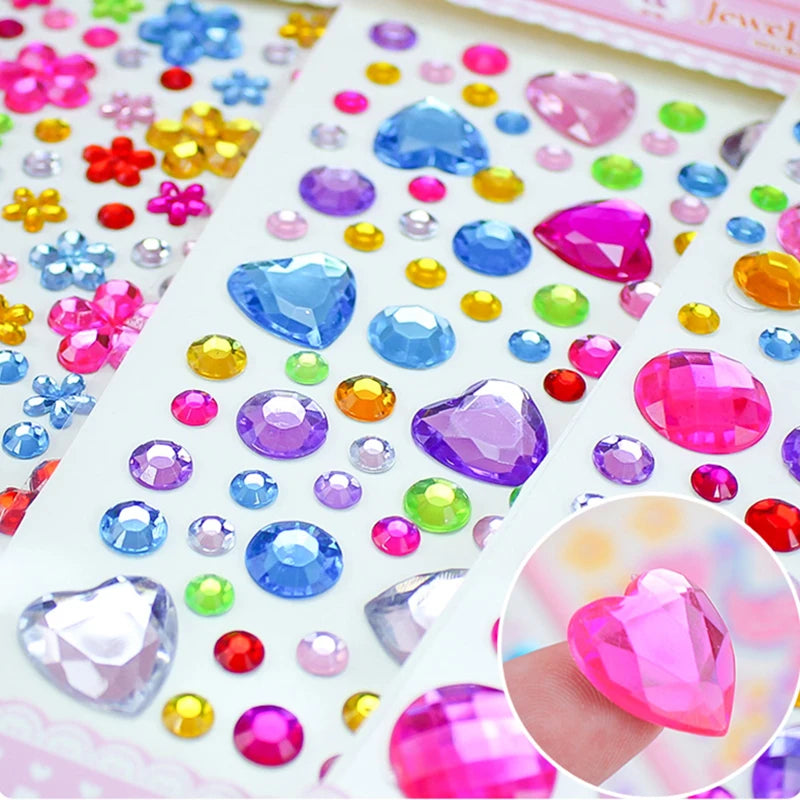 3D Gem Acrylic Crystal Stickers for Kids, DIY Decoration, Self-Adhesive Crafts, Sparkly Rhinestone, Girls Gifts, 4-8Sheets 