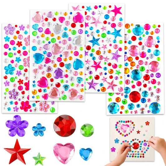 3D Gem Acrílico Crystal Adesivos para Crianças, Decoração DIY, auto-adesivos Artesanato, Sparkly Strass, Presentes Meninas, 4-8Sheets