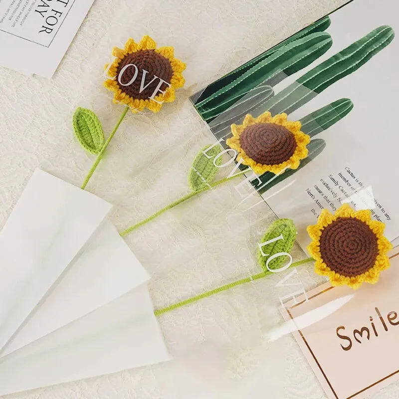 3Pcs Sunflower Hand Woven Bouquet Creative Wool Knitting Sunflower Flower Decorations Teachers Day Mother S Day Birthday Gift 