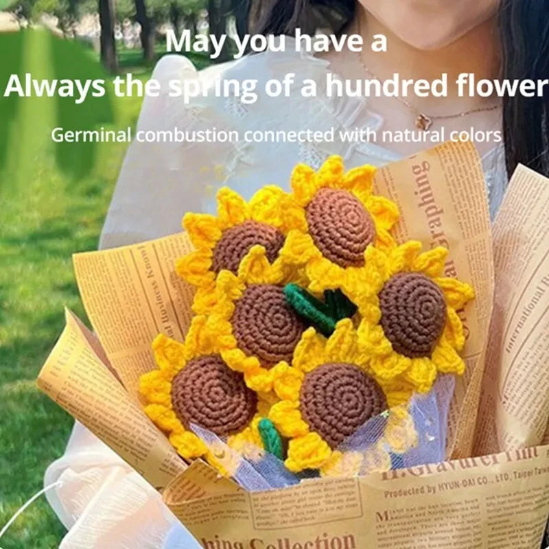 3Pcs Sunflower Hand Woven Bouquet Creative Wool Knitting Sunflower Flower Decorations Teachers Day Mother S Day Birthday Gift 