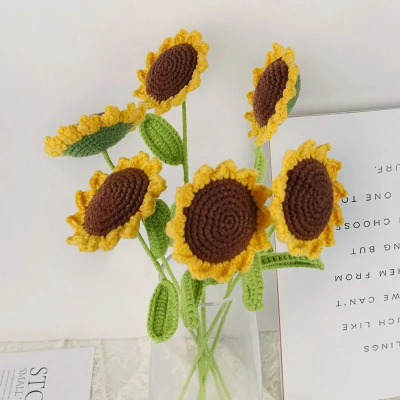 3Pcs Sunflower Hand Woven Bouquet Creative Wool Knitting Sunflower Flower Decorations Teachers Day Mother S Day Birthday Gift 