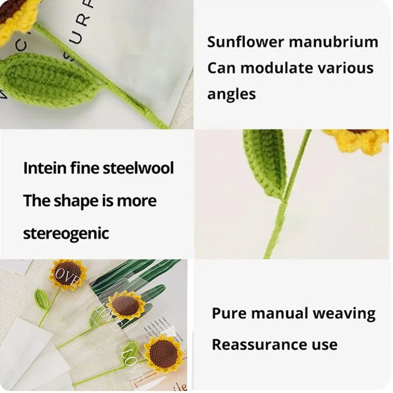 3Pcs Sunflower Hand Woven Bouquet Creative Wool Knitting Sunflower Flower Decorations Teachers Day Mother S Day Birthday Gift 