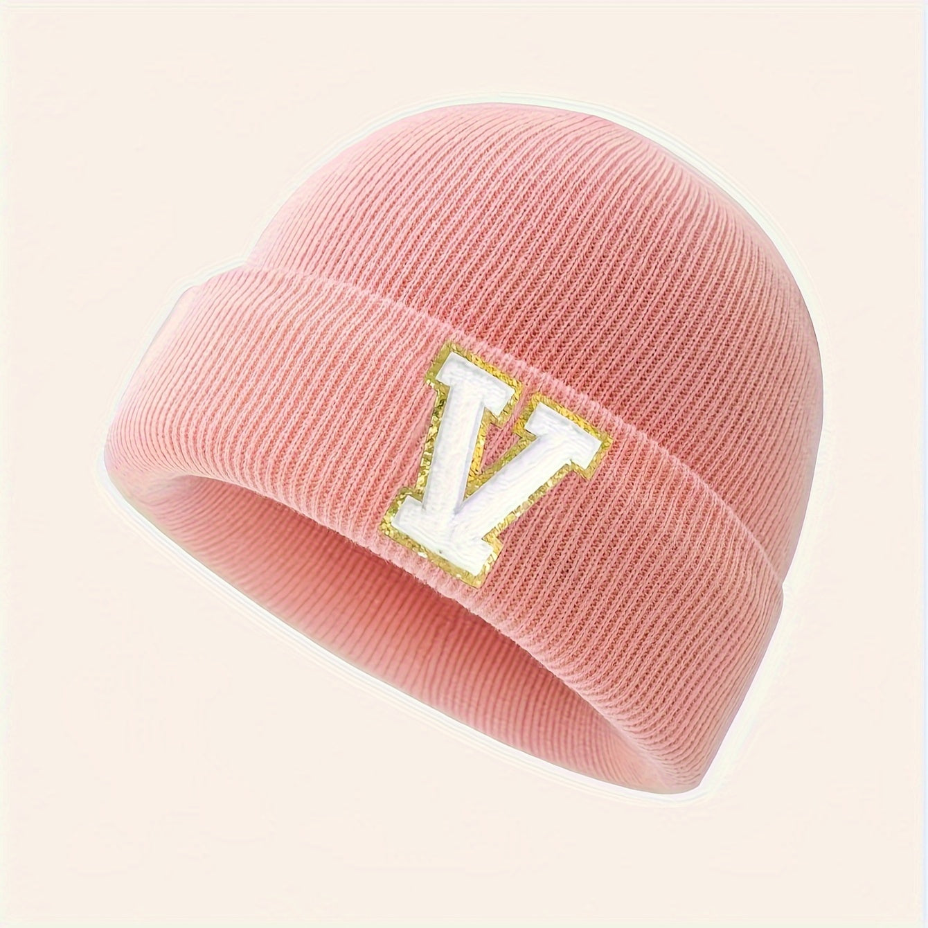 1pc Children's Knitted Hat with 26 Alphabet Letters, Pink Acrylic Stretchable Cap for Toddlers, Hand Washable, Breathable, Daily & Casual Wear, Perfect for Birthday Occasion