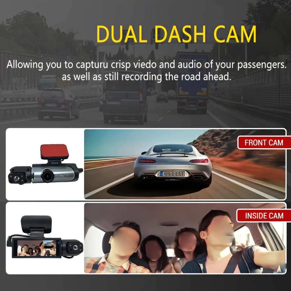 Ouyaaqii HD Dash Cam with 64GB High-Speed Memory Card, Fast Car Charger Bundle, 1080P Night Vision, Alloy Sun-Proof Case, Front & Interior Dual Lens - Upgraded Security Camera