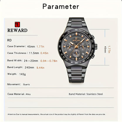 REWARD Relojes de cuarzo negros para hombres, relojes de pulsera impermeables luminosos con cronógrafo deportivo