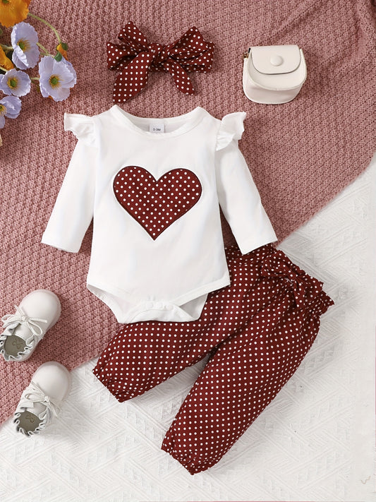 2pcs Baby Girl's Stylish Set, "Isn't She Lovely" Print Long Sleeve Bodysuit + Polka Dot Pants, Comfy Trendy Outfit