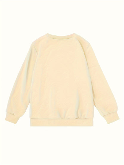 Girls' Vintage Cherry & Letter Print Casual Sweatshirt - Cozy Polyester, Round Neck, Long Sleeve for Fall/Winter