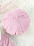 Baby's Elegant Fuzzy Collar Corduroy Long Sleeve Dress + Hat + Belt, Infant &amp; Toddler Girl's Dress For Daily Wear/Holiday/Party, As Gift
