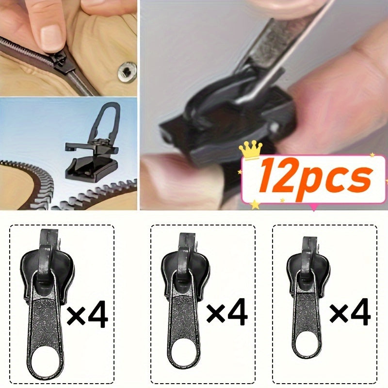 3/6/12pcs Instant Zipper Repair Kit, with Universal Design and Multiple Sizes, Portable Fast Repair Buckle, Replace Zipper, Suitable for Luggage and Clothing, Black