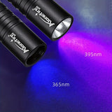 Mini linterna LED UV AloneFire: luz negra dual de 365 nm/395 nm, recargable por USB, linterna de bolsillo de alto brillo para tinta invisible, esmalte de uñas, manchas de mascotas y más.