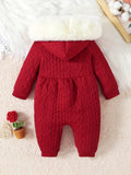 Adorable mono informal de manga larga con capucha y lazo de jacquard para bebé, mono para niña pequeña y bebé, ideal para exteriores en otoño e invierno.
