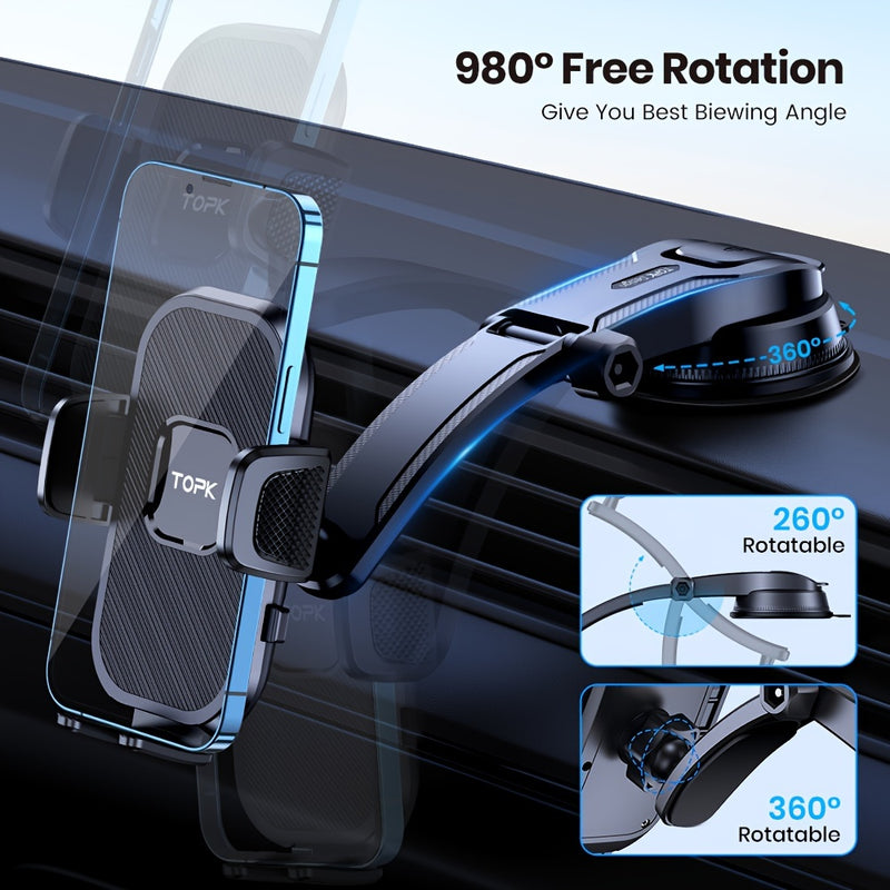 TOPK D38-C Car Phone Holder Mount, Upgraded Adjustable Horizontally And Vertically Cell Phone Holder For Car Dashboard Compatible With All Phones