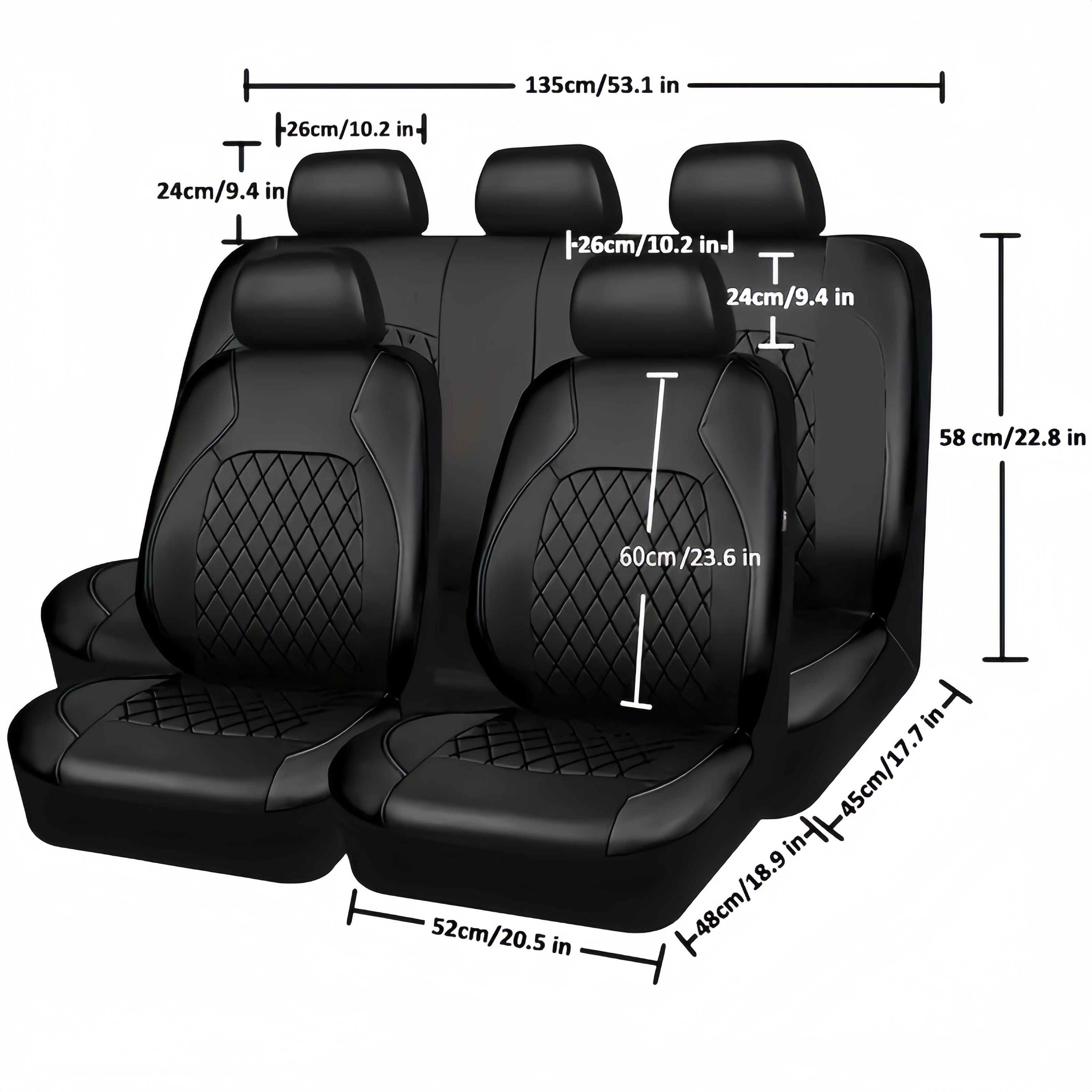 Universal Fit PU Leather Car Seat Covers Set - All-Season Luxury Synthetic Leather Auto Seat Cushions with Airbag Compatibility - Easy-Clean Hand Wash or Dry Clean - Sponge Filled, Diamond Stitched Design, Suitable for Most V