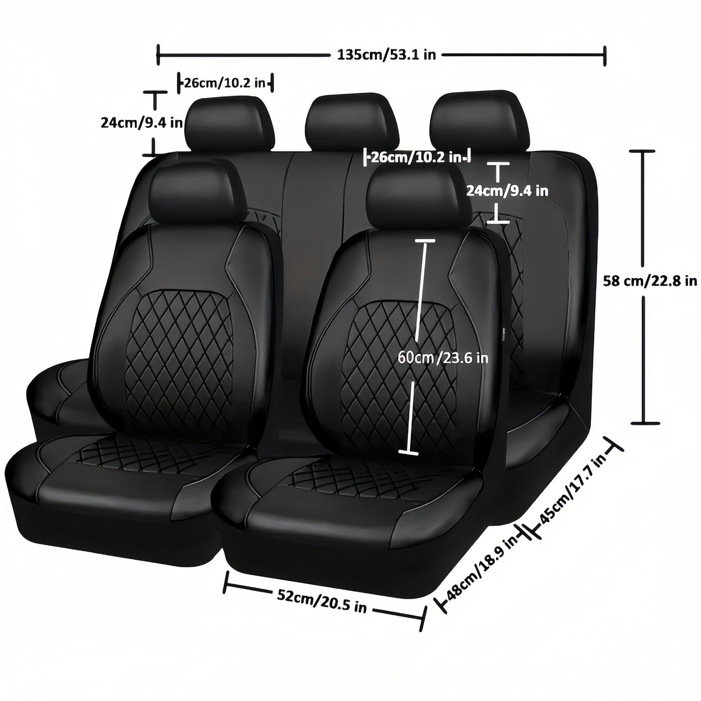 Universal Fit PU Leather Car Seat Covers Set - All-Season Luxury Synthetic Leather Auto Seat Cushions with Airbag Compatibility - Easy-Clean Hand Wash or Dry Clean - Sponge Filled, Diamond Stitched Design, Suitable for Most V