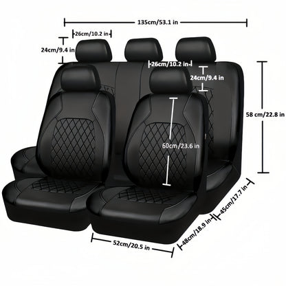 Universal Fit PU Leather Car Seat Covers Set - All-Season Luxury Synthetic Leather Auto Seat Cushions with Airbag Compatibility - Easy-Clean Hand Wash or Dry Clean - Sponge Filled, Diamond Stitched Design, Suitable for Most V