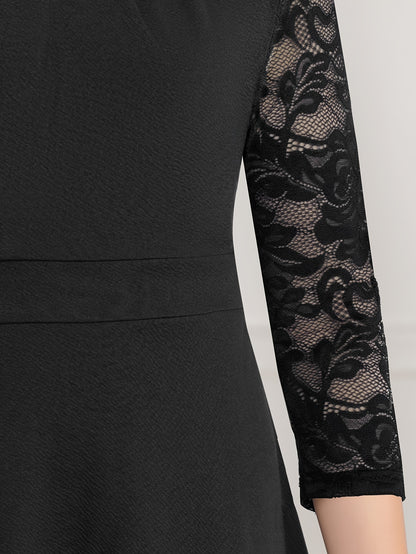 Elegant Girls' Lace-Trimmed Pleated Dress with Keyhole Neckline - Perfect for Parties, Spring & Fall - Machine Washable
