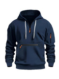 Sudadera de manga larga con capucha y media cremallera para hombre, estilo casual, con bolsillo con cremallera, ideal para invierno y otoño.