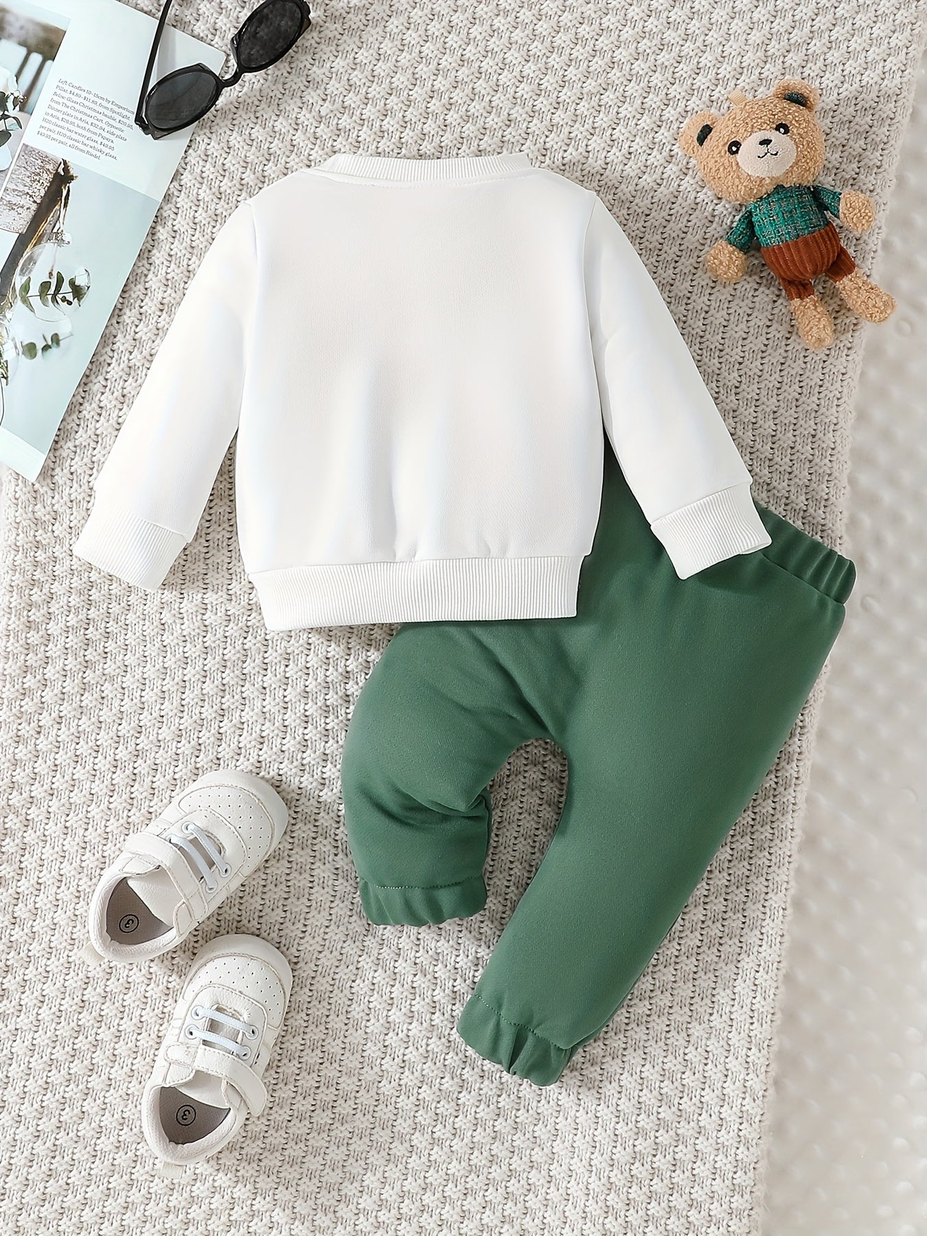 Infant Baby Spring & Autumn Cute Little Bear Print Sweatshirt Set, Long Sleeve Round Neck Top + Trouser Outdoor Clothes Set