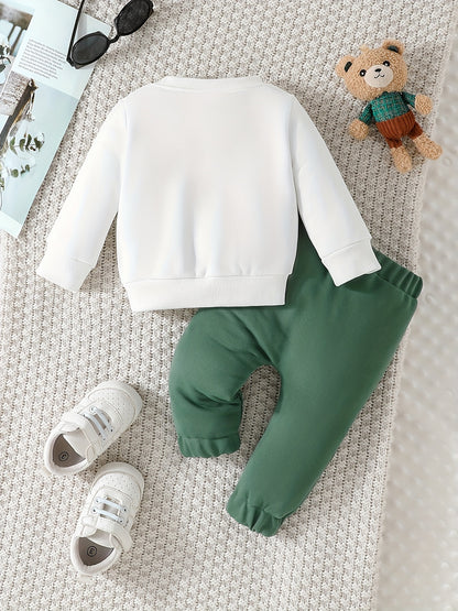 Infant Baby Spring & Autumn Cute Little Bear Print Sweatshirt Set, Long Sleeve Round Neck Top + Trouser Outdoor Clothes Set