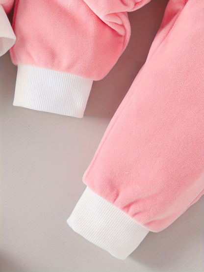 Baby Girl's 3pcs Outdoor Set With Long Sleeve Sweatshirt + Trousers + Hooded Coat Vest, Cute Rabbit Embroidery Design, Autumn And Winter Suit