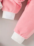 Baby Girl's 3-piece Outdoor Set With Long Sleeve Sweatshirt + Trousers + Hooded Coat Vest, Cute Rabbit Embroidery Design, Autumn And Winter Suit