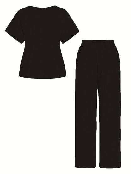 Women'S Casual Beige Knotted Top & Matching Pants Set - Spring/Summer Style, Solid Color, Relaxed Fit with Drawstring Waist, Stylish Accessory Bag, Everyday Casual Wear|Stylish Knotted Top|Drawstring Waist Pants, Casual Wear