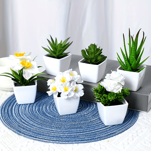 1SET-6pcs Simulation Plant Pot Set, Suitable for Home, Table Center Decoration, Office Desktop Decoration, Real Touch, Artificial Mini Succulent Pot