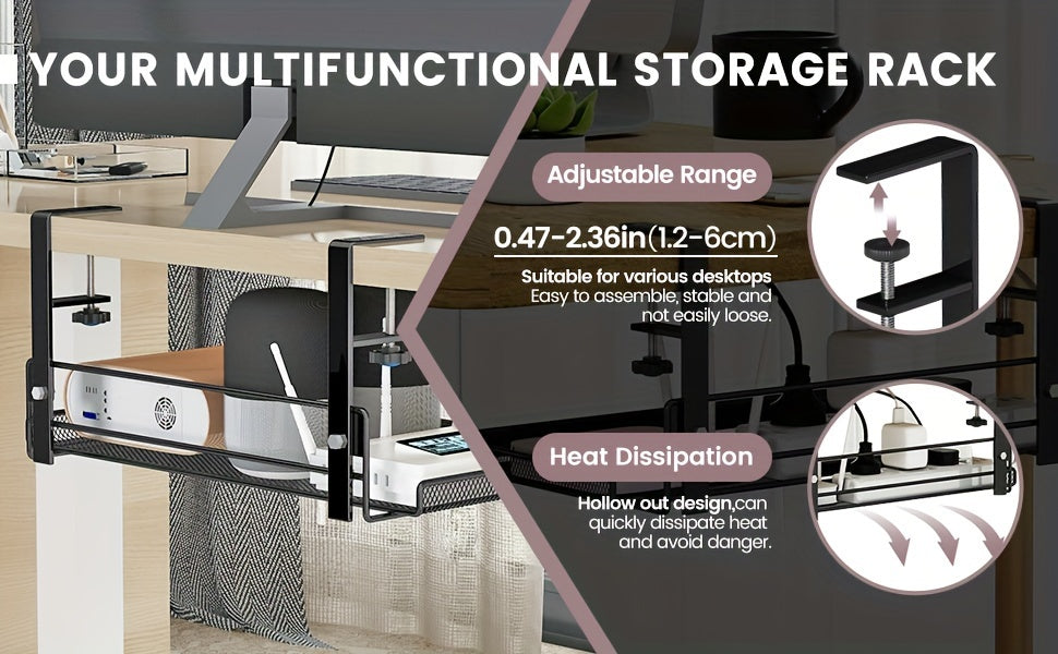 Under-Desk Cable Management Tray - No-Drill, Paint-Finished Iron Wire Organizer for Office Desks