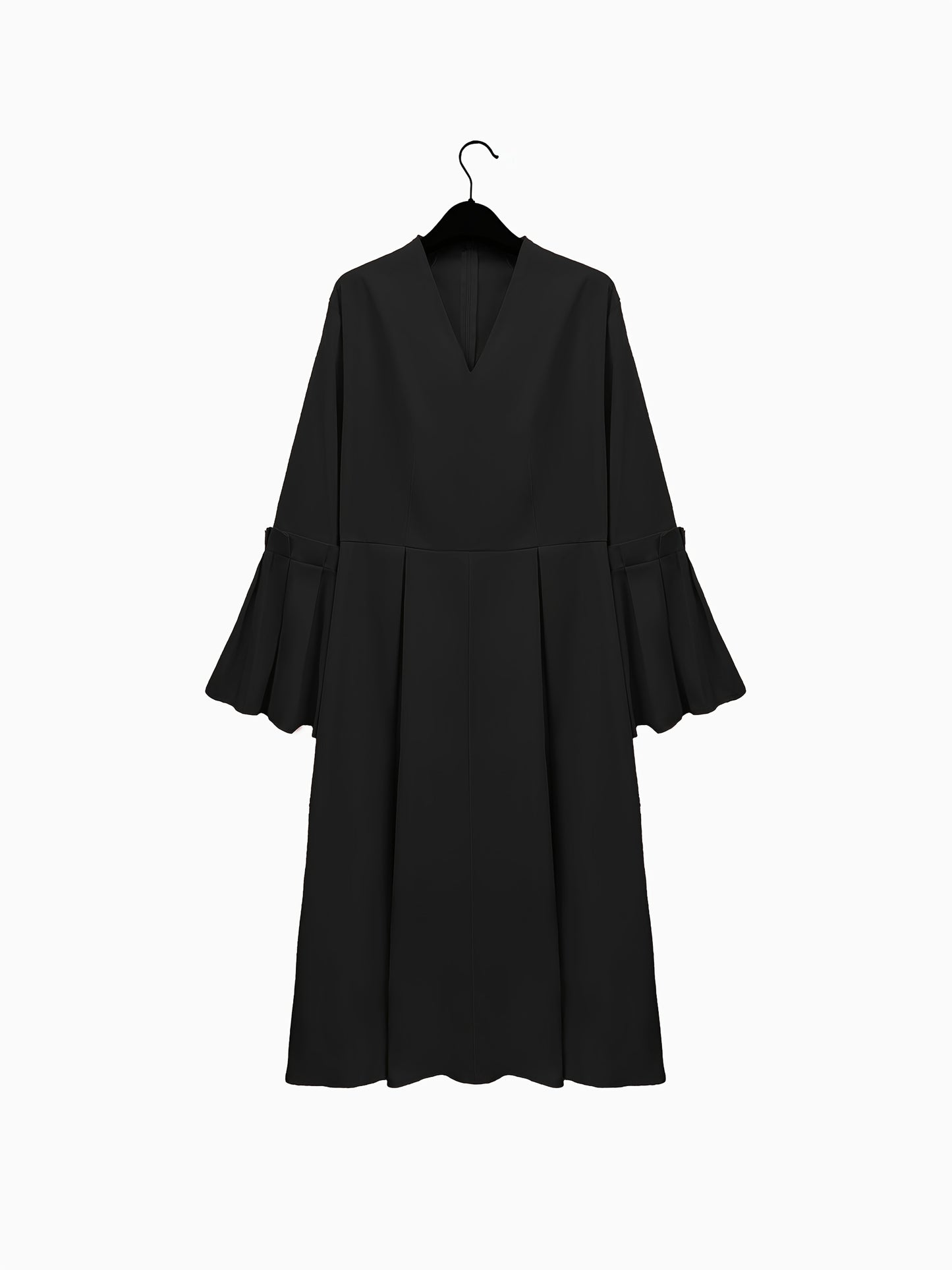 Plus Size Solid Color Dress, Elegant Flare Sleeve V Neck Dress For Spring & Fall, Women's Plus Size Clothing