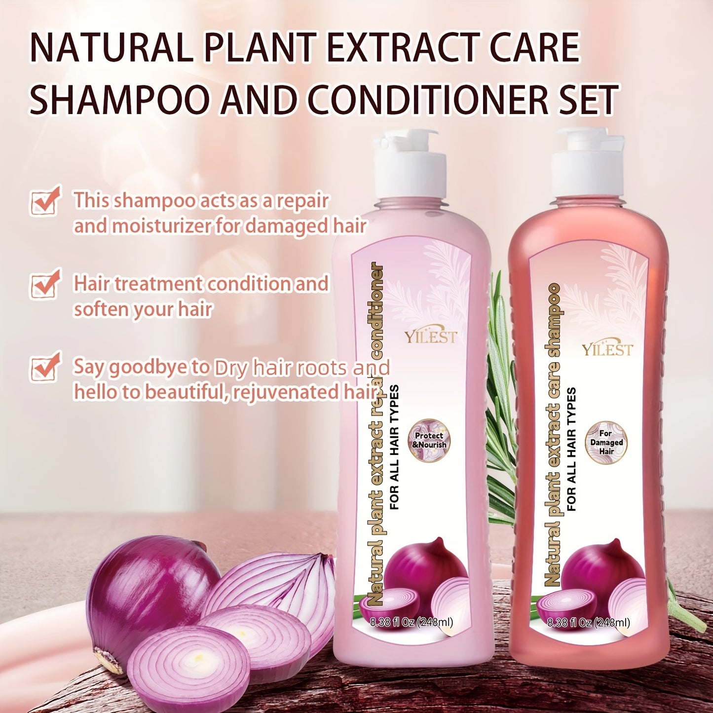Set de champú y acondicionador de cebolla y biotina: Cuidado con extractos vegetales naturales para todo tipo de cabello: repara, hidrata y fortalece el cabello dañado.