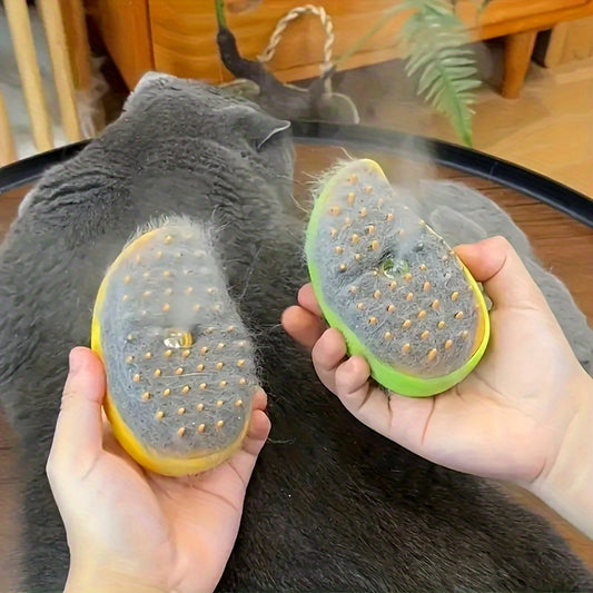 Cepillo de vapor 3 en 1 para gatos y perros, peine multifuncional con alimentación USB y pulverizador, herramienta para quitar el pelo suelto para interiores, exteriores y baños. Inspirado en diseños de plátano y mango (1 unidad).