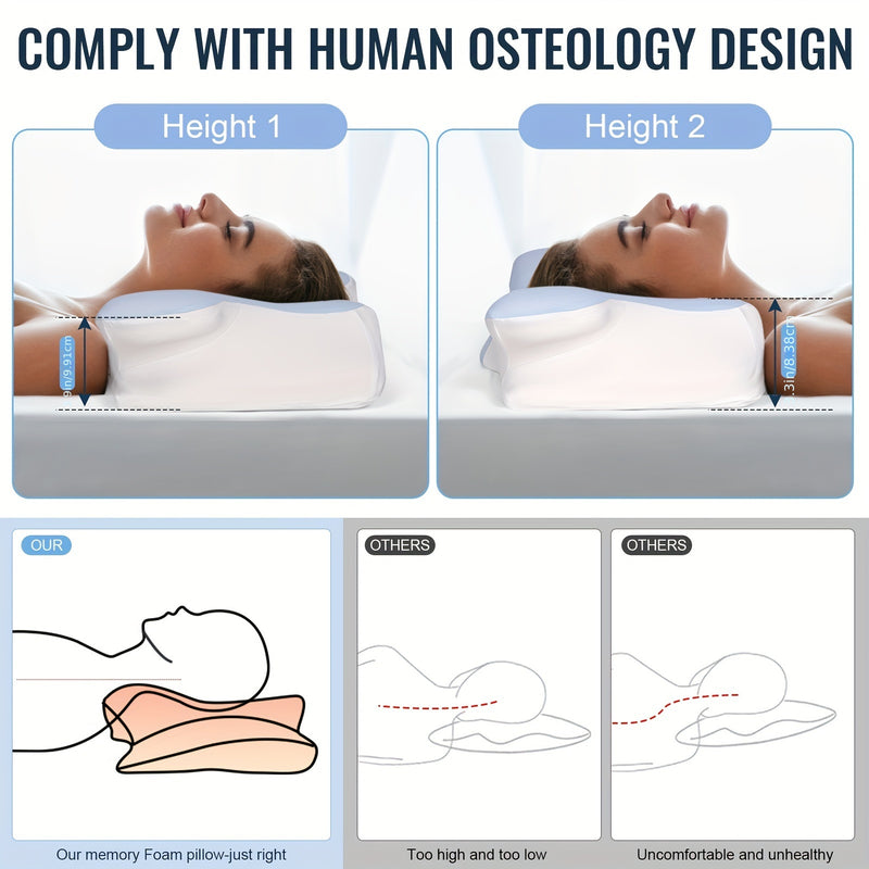 Sleeping Neck Pillow In Bed, Contour Memory Foam Pillow for Neck Pain Relief, with Washable Breathable Pillow Case, Ergonomic Neck Support Pillow, Suitable for Side, Back And Belly Sleepers,, Adjustable Orthopedic Ergonomic C