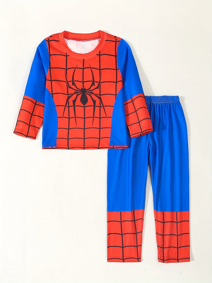 2pcs Boy's Color Blocking Top + Pants Imitation Spider Suit Set, Perfect For Birthday, Halloween And Carnival Party Playing &amp; Performance