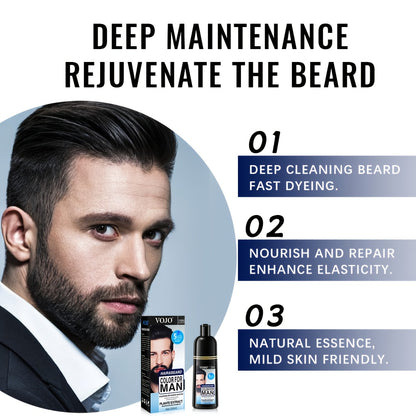 Men's Black Beard & Hair Dye Shampoo - 500ml, Semi-Permanent, Plant-Based Formula for Covering Gray