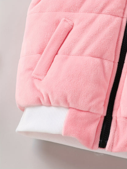 Baby Girl's 3pcs Outdoor Set With Long Sleeve Sweatshirt + Trousers + Hooded Coat Vest, Cute Rabbit Embroidery Design, Autumn And Winter Suit