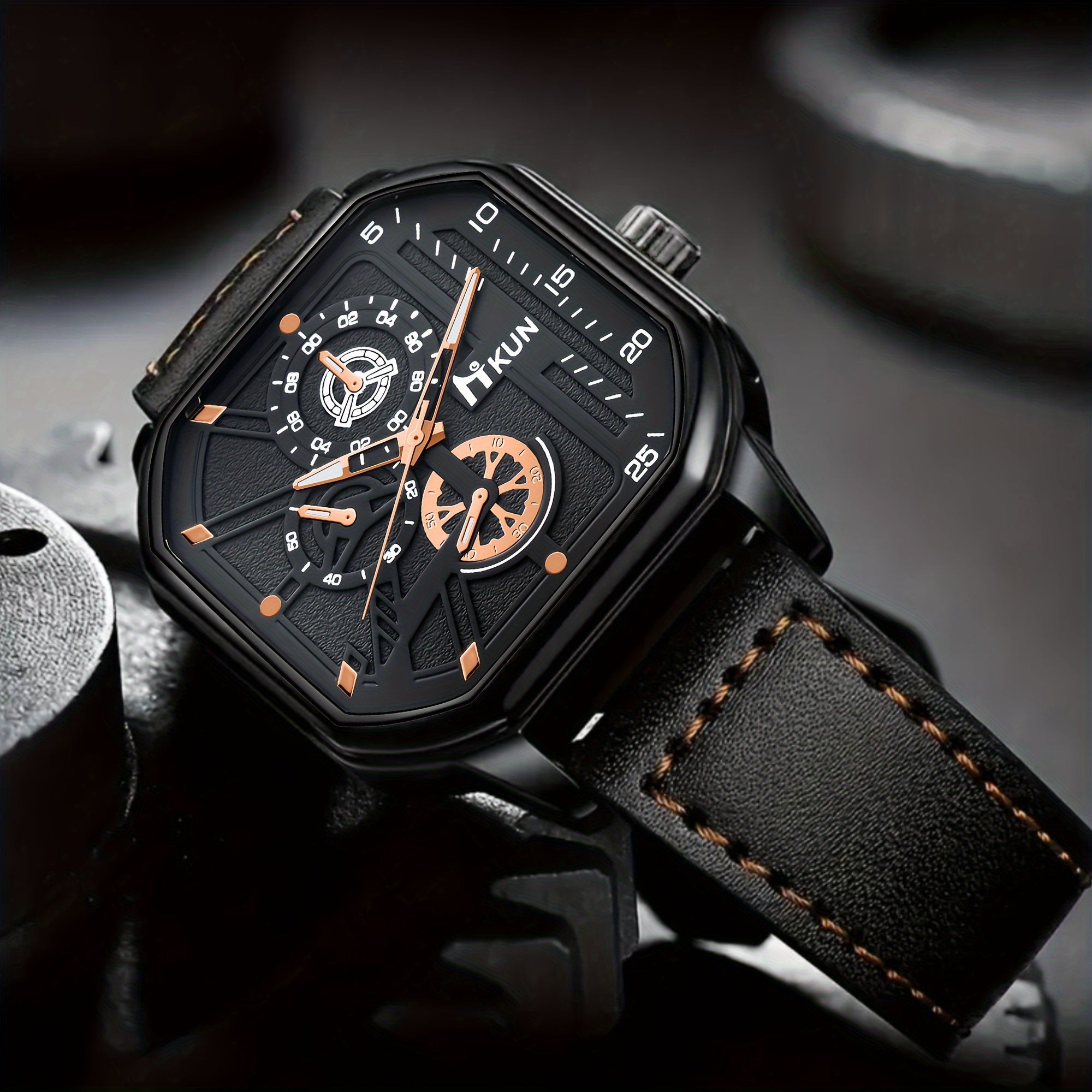 Men's Casual 5-Piece Gift Set with Quartz Watch, Leather Belt, Wallet, Glasses & Keychain Accessory Box - PU Panel, Alloy Buckle, Square Button - Perfect for Holidays & Business Travel