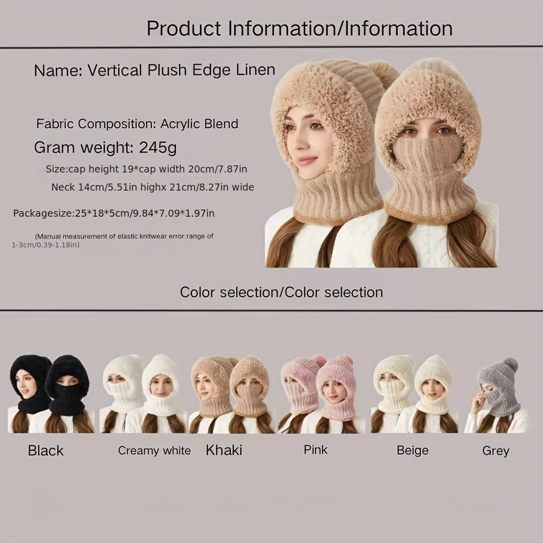 1pc Winter Warmth Acrylic Fleece-Lined Knit Beanie with Ear Flaps, Windproof Neck Gaiter Hood for Outdoor Cycling, Stretchable New Year'S Gift Hat, 100% Acrylic Woven Craftsmanship