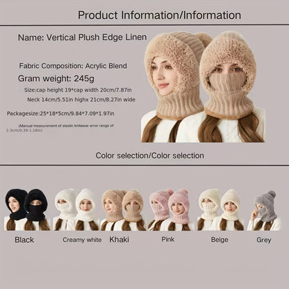 1pc Winter Warmth Acrylic Fleece-Lined Knit Beanie with Ear Flaps, Windproof Neck Gaiter Hood for Outdoor Cycling, Stretchable New Year'S Gift Hat, 100% Acrylic Woven Craftsmanship