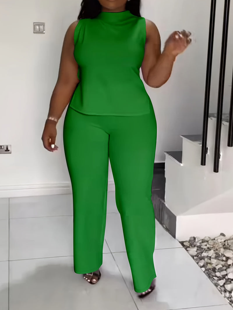 QF2364 Solid Color Summer Sleeveless Casual Suit